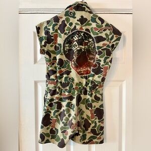 Vintage OOAK Walls Hunting Camo Blizzard-Pruf Coveralls Romper Skull Rivets